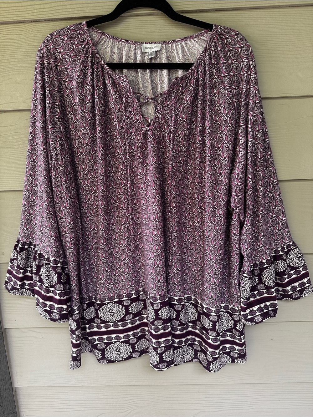 Avenue Blouse Womens 3X Purple Paisley Boho Bell Sleeve Peasant Tunic Top - Picture 7 of 10